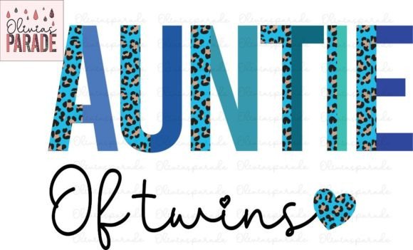Auntie of Twins Blue Leopard Print Png Design