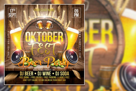 Oktoberfest Party Social Media Post and Editable Flyer
