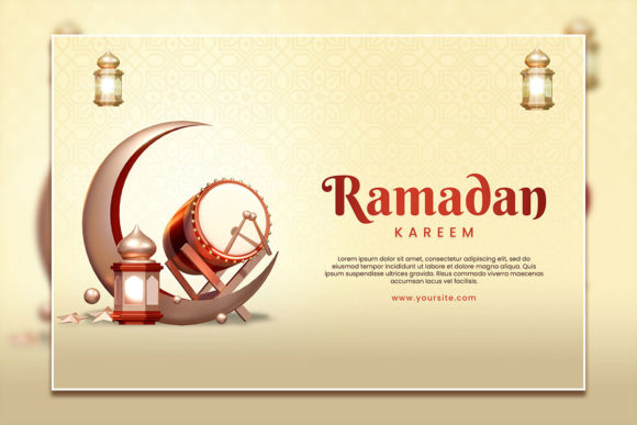 Red Gold Ramadan Kareem Poster Template: Editable PSD Design