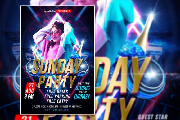 Sunday Party Flyer: Editable PSD Template for Instant Download